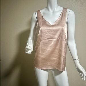 Maysoar Women’s Champagne V-Neck Sleeveless Blouse Size S Silky Look